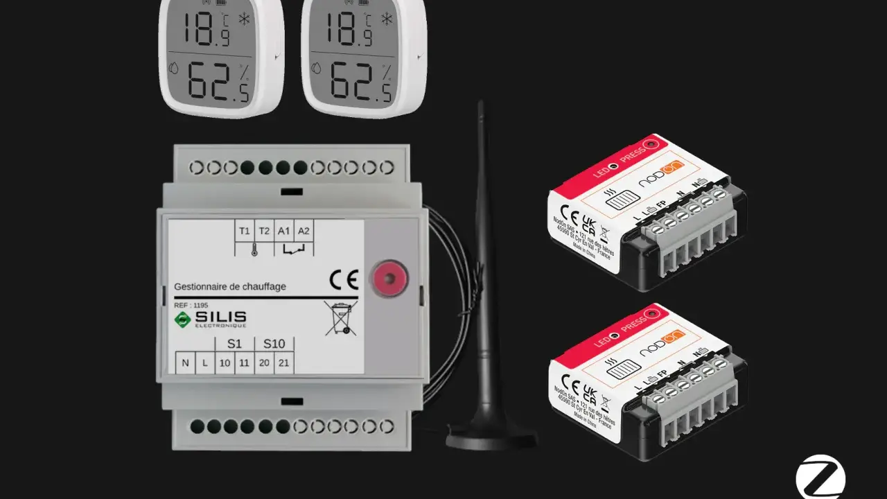 Gestionnaire de chauffage et capteurs pour une commande chauffage à distance sans internet. Le système utilise la technologie Zigbee.