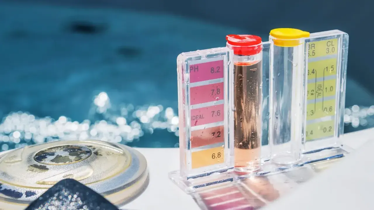 Testeurs de pH et de chlore pour augmenter le pH de l'eau naturellement. Le niveau idéal est indiqué.