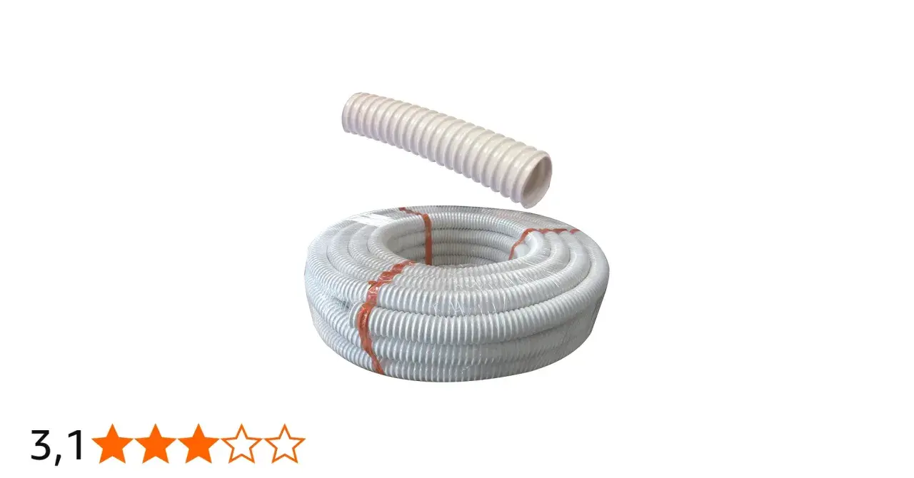 Un rouleau de tuyau accordéon PVC blanc, idéal pour vos installations. Un morceau est présenté séparément.