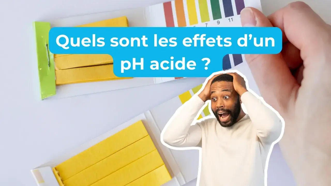 Un homme choqué découvre les effets d'un pH acide avec des bandelettes de test.