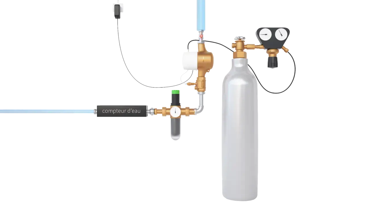 Système de traitement d'eau avec compteur, pompe et bouteille de gaz. Mon adoucisseur ne consomme plus de sel, c'est une révolution !