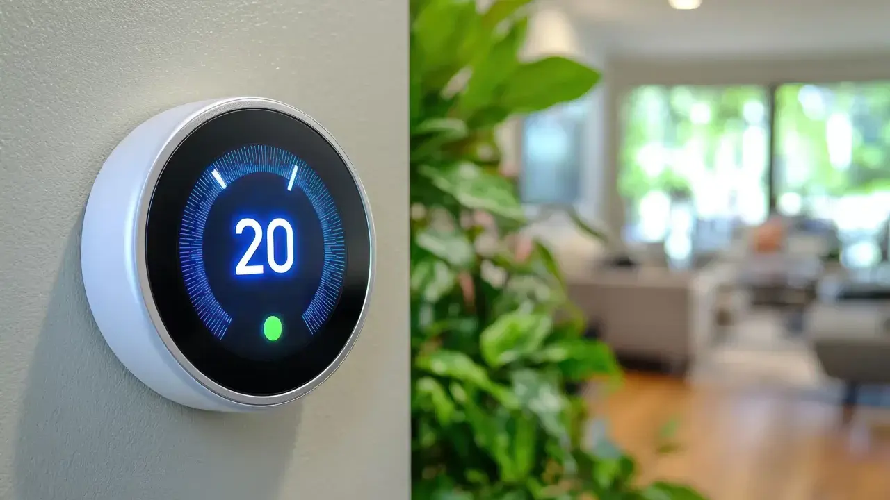 Thermostat intelligent affichant 20°C. Il illustre quel est le rôle de la domotique : optimiser le confort et l'efficacité énergétique de votre foyer.