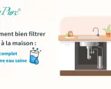 Illustration d'une installation filtre à eau maison sous un évier de cuisine. Guide pour une eau saine.