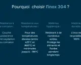 Pourquoi choisir l'inox 304 ? Résistance à la corrosion, aux températures, matériau hygiénique et durable.