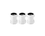 Trois raccords PVC blancs pour évacuation, sur fond blanc.