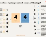 Guide IP : quel ip pour salle de bain ? Protection contre solides (1mm) et éclaboussures (4). Idéal pour un environnement humide.