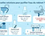 Diverses méthodes pour purifier l'eau du robinet naturellement : carafes filtrantes, perles de céramique, charbon actif, adoucisseurs, osmoseurs.