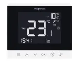 Thermostat Viessmann affichant 23.1°C, idéal pour une pompe à chaleur. Température extérieure -10°C.