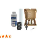 Kit pour réglage adoucisseur Fleck 5600 : résine, tube, réactifs pour contrôle TH et lubrifiant.