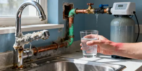 Robinet entartré, main irritée, eau qui coule : les inconvénients de l'eau trop douce.