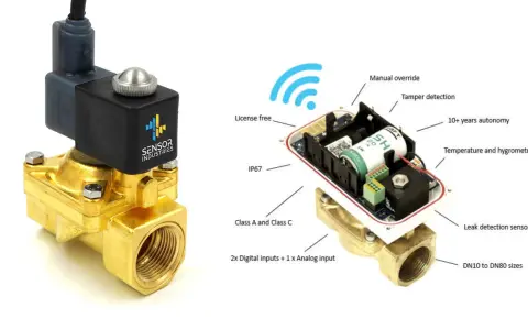 Électrovanne en laiton avec boîtier électronique connecté, étanche et autonome.