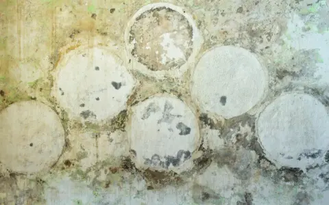 Mur sale avec des taches vertes et noires. Des cercles blancs, certains abîmés, suggèrent un placo moisi. Faut-il le changer ?