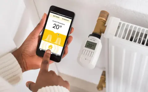 Maintenant, contrôlez votre chauffage à distance avec des solutions domotiques. Une main utilise un smartphone pour régler la température d'un radiateur.
