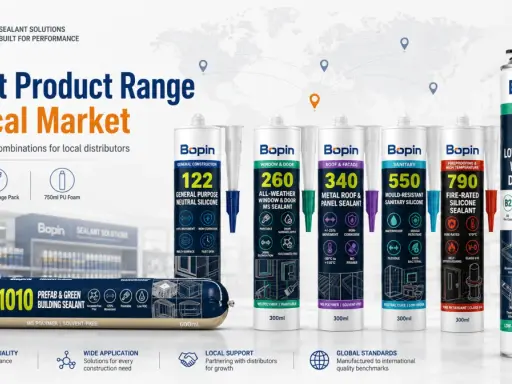 Gamme de mastics Bopin : un joint translucide pour chaque besoin de construction, du général au spécialisé.