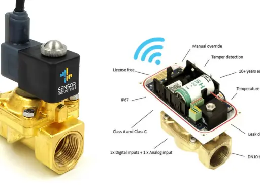 Électrovanne en laiton avec boîtier électronique connecté, étanche et autonome.