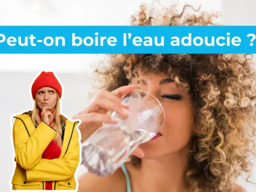 Une femme pense à boire de l'eau adoucie, tandis qu'une autre boit un verre d'eau.