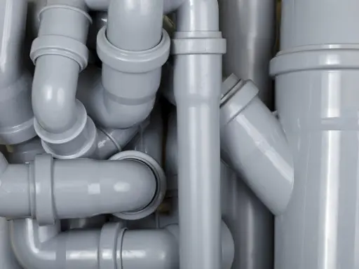 Un enchevêtrement de tuyaux gris en PVC, prêts pour un événement 100% plomberie.