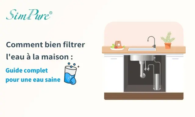 Illustration d'une installation filtre à eau maison sous un évier de cuisine. Guide pour une eau saine.