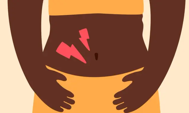 Douleur abdominale due à l'eau calcaire. Des éclairs rouges symbolisent le mal de ventre.