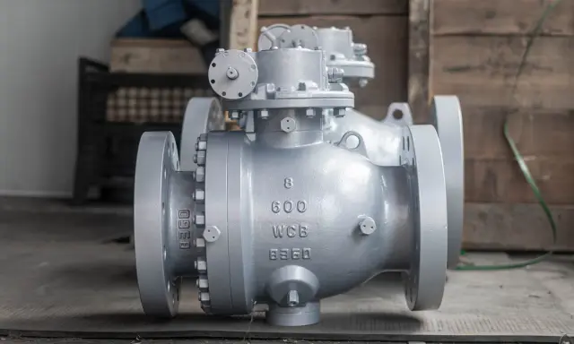 Gros plan sur une poignée vanne industrielle grise, prête pour l'installation.