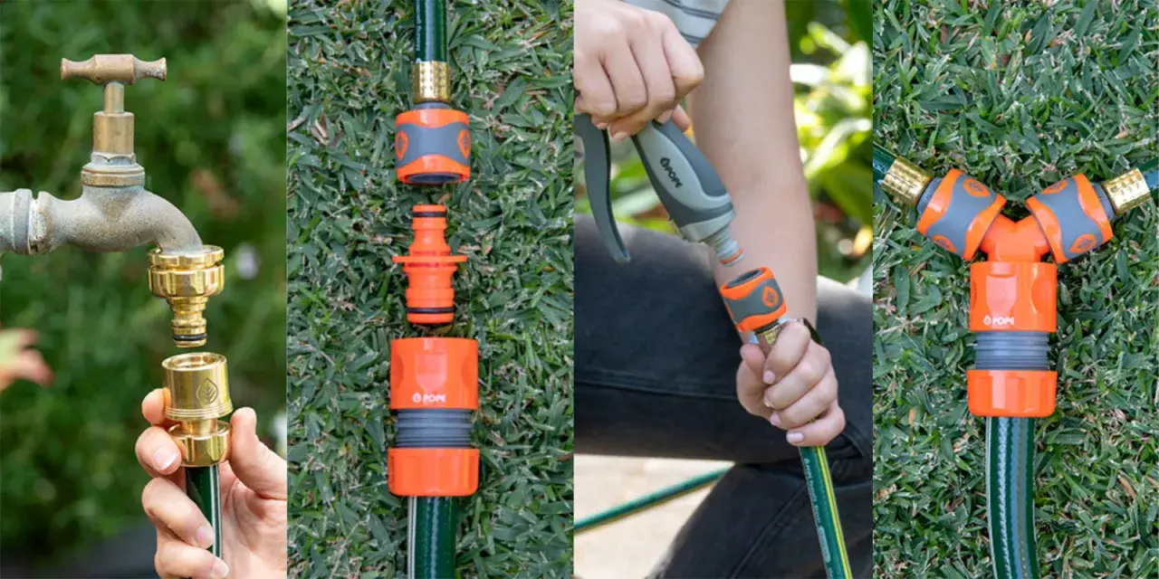 Connectez facilement votre tuyau d'arrosage avec ces raccords. Le tuyau transparent permet de voir le débit d'eau.