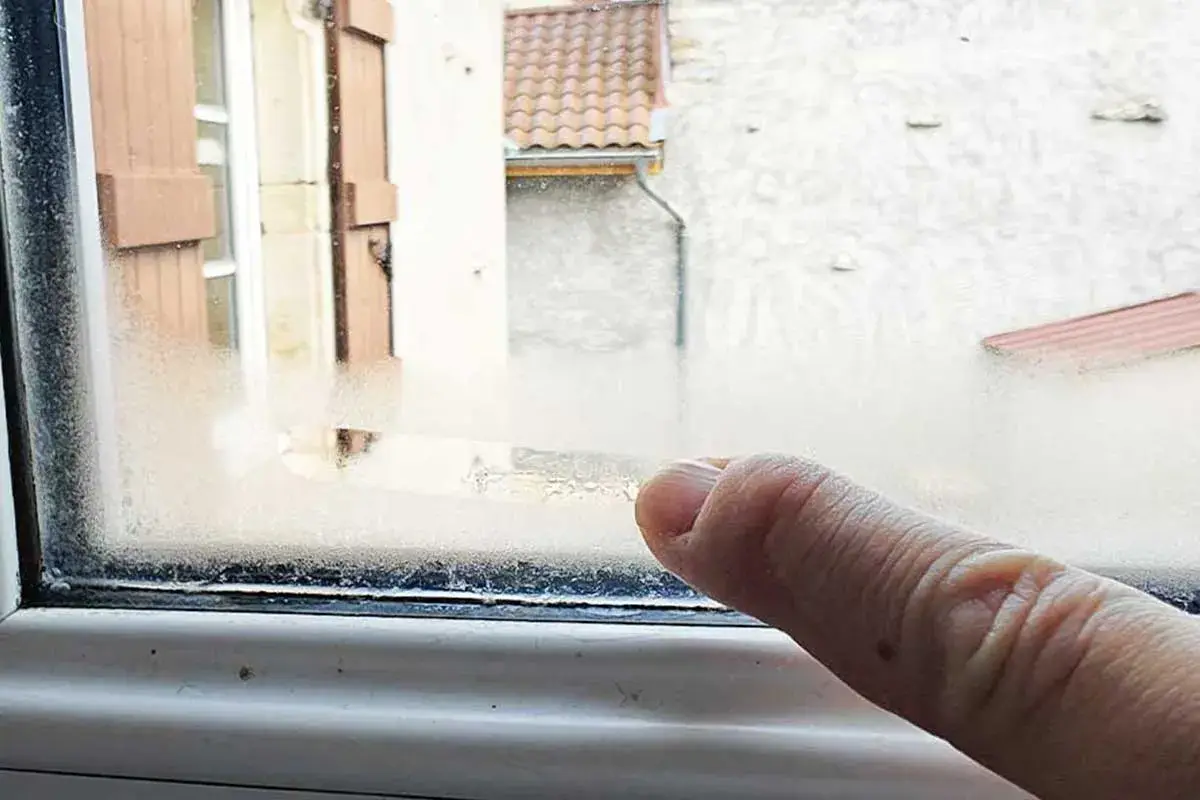 Gouttelettes de condensation sur une fenêtre, signe d'une maison humide que faire pour y remédier.
