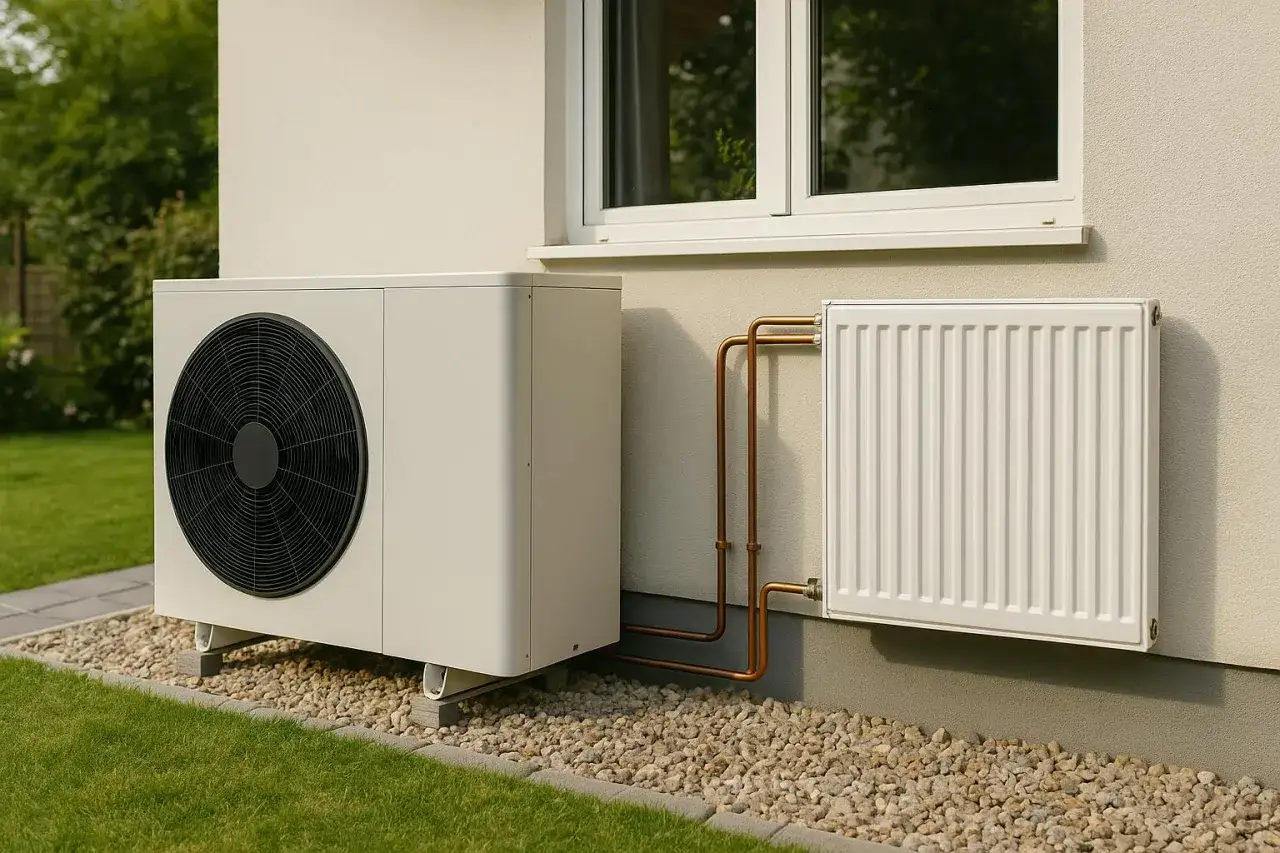 Unité extérieure de pompe à chaleur et radiateur, solution pour un chauffage le moins cher appartement.
