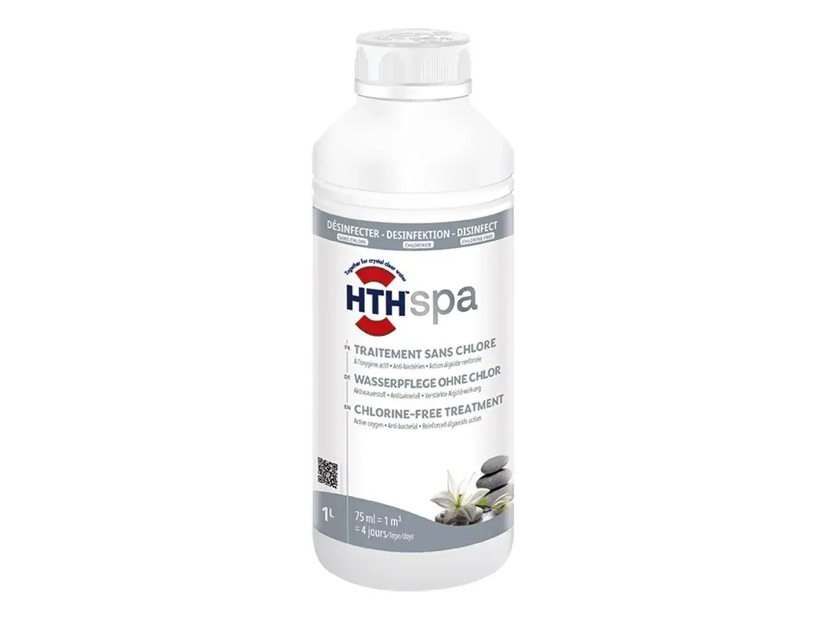 Bouteille de traitement HTH Spa pour une eau non chlorée. Désinfectant, antibactérien et algicide pour une eau cristalline.