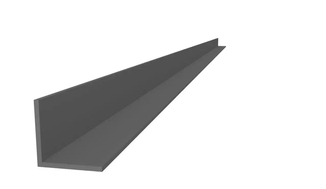Un profilé métallique en L, gris, sur fond blanc. Il est utilisé pour renforcer les angles.