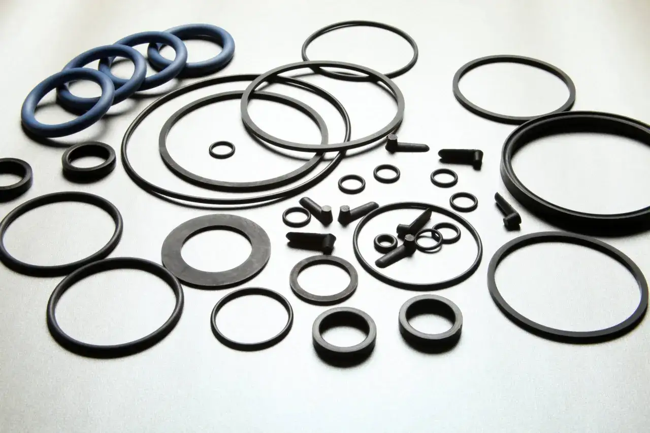 Un assortiment de joints toriques noirs et bleus, de différentes tailles, prêts à être utilisés. Ces pièces sont essentielles pour assurer l'étanchéité, comme une colle pour joint torique.