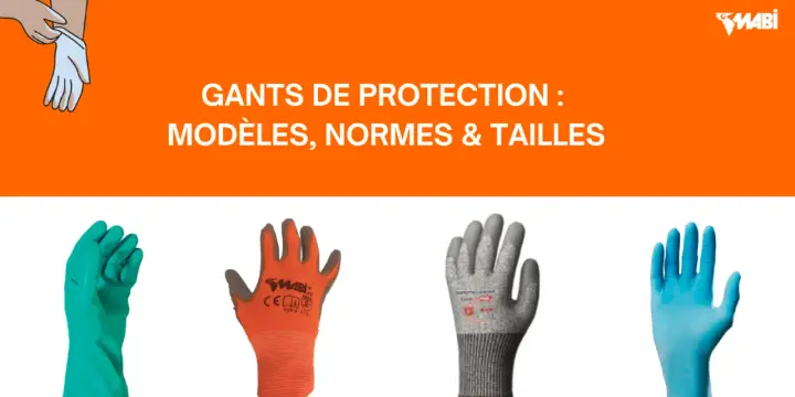 Quatre gants de protection : vert, orange, gris et bleu. Chaque doigt de gant est présenté individuellement.